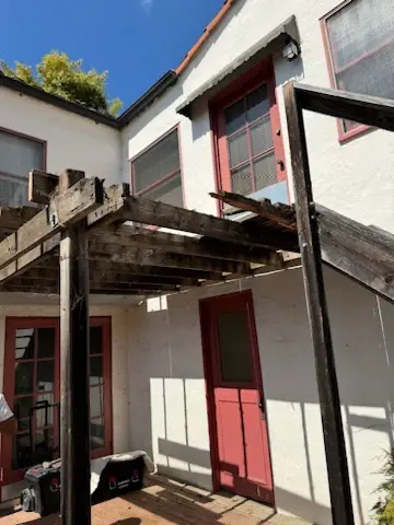 A deck that is rotting on a home under construction in Santa Barbara