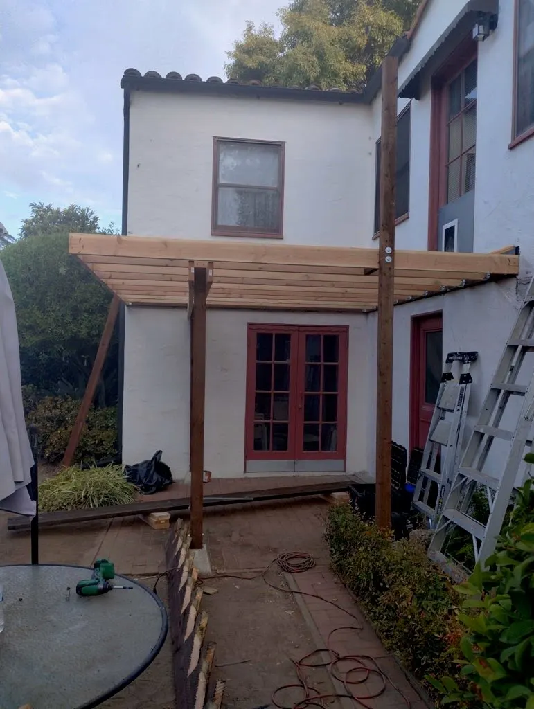 A deck that is under construction on a house in Santa Barbara